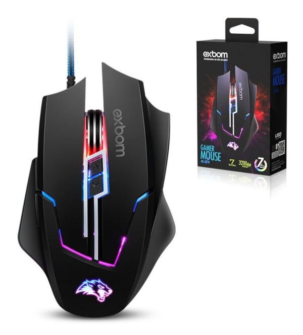 MOUSE GAMER 7D WARRIOR 4800 DPI 4 MODO DPI RGB USB MS-G270 - EXBOM