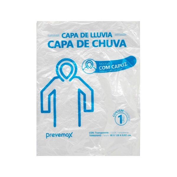 CAPA DE CHUVA DESCARTAVEL C/ CAPUZ - PREVEMAX