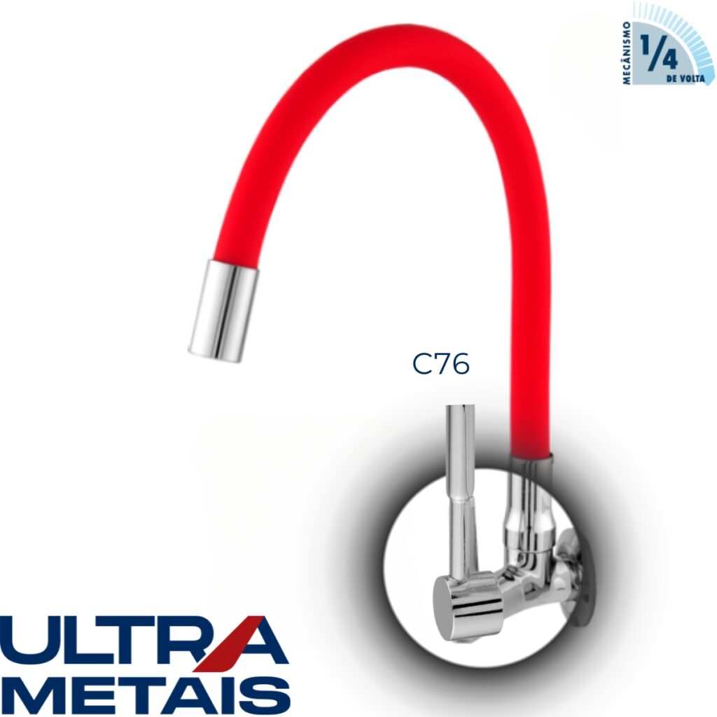 TORNEIRA FLEX VERMELHA COZ. PAREDE 3/4 C76 1/4 V - ULTRA METAIS