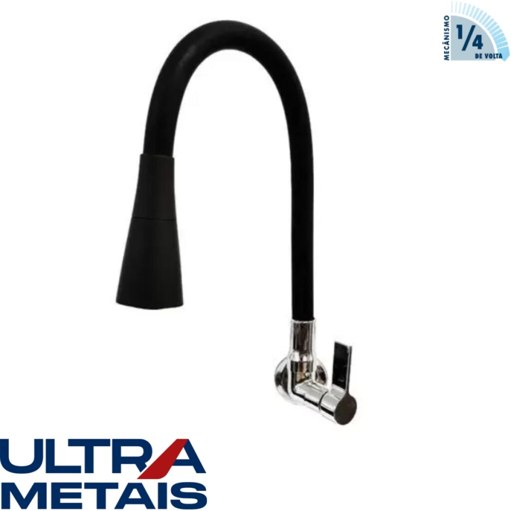 TORNEIRA FLEX CONE PRETA COZ. PAREDE 3/4 C17 1/4 V - ULTRA METAIS
