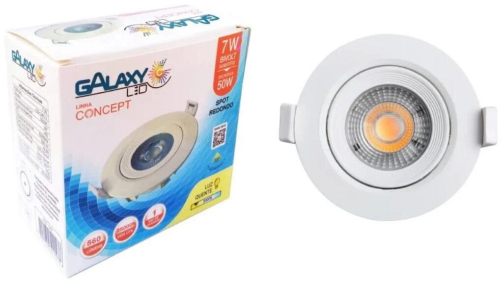 SPOT DICROICA LED SMD REDONDO 7W 3000K AMARELA - GALAXY