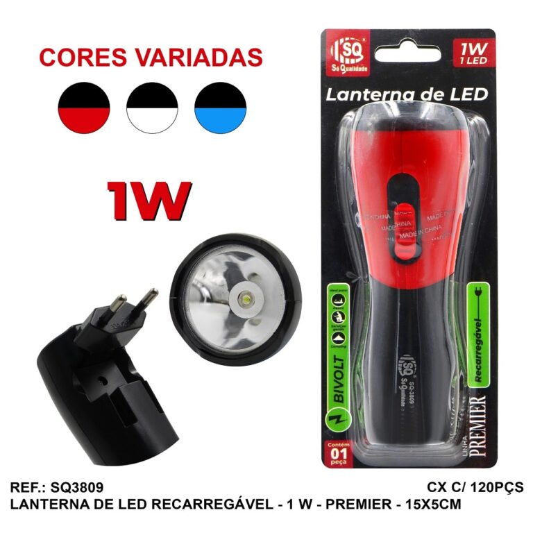 LANTERNA LED PORTATIL RECARREGAVEL 1 LED 1W 15 X 5CM - SQ