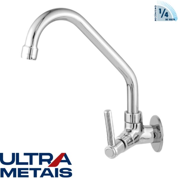 TORNEIRA METAL 1167 COZINHA PAREDE 5/8 BICA MOVEL C34/72 ABS 1/4 VOLTA - ULTRA METAIS