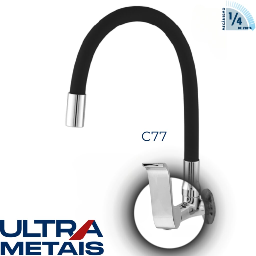 TORNEIRA FLEX PRETA COZ. PAREDE 3/4 C77 1/4 V - ULTRA METAIS
