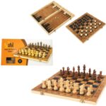 JOGO DE XADREZ / DAMA / GAMAO EM MADEIRA 30C X 30C -