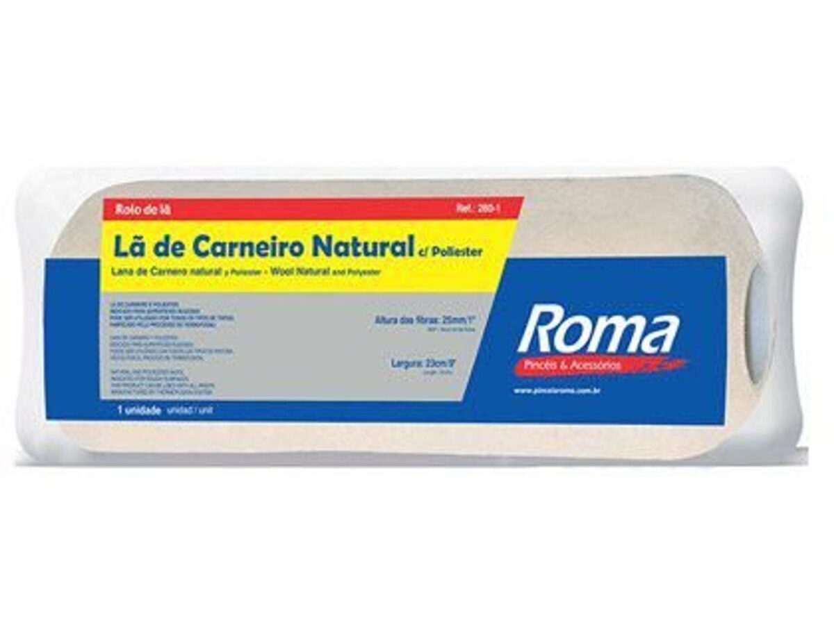 ROLO LA CARNEIRO NATURAL 23 CM S/ CABO - PINCEIS ROMA