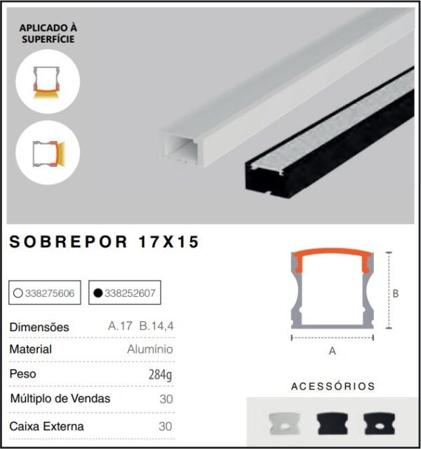 PERFIL SOBREPOR RISQUE 17X15MM BRANCO FOSCO C/ 3M