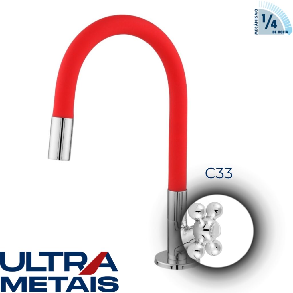 TORNEIRA FLEX VERMELHA COZ. BANCADA 3/4 C33 1/4 V - ULTRA METAIS