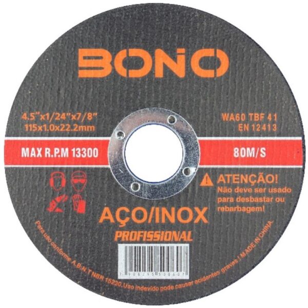 DISCO CORTE INOX 4.1/2'' X 1,0MM X 7/8 ECCO LARANJA - BONO