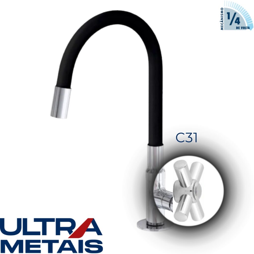 TORNEIRA FLEX PRETA COZ. BANCADA 3/4 C31 1/4 V - ULTRA METAIS