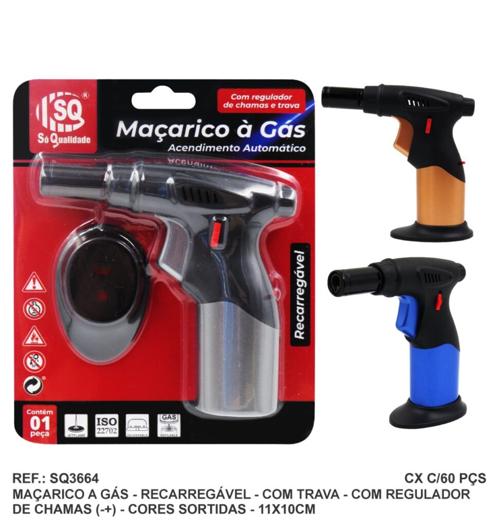 MAÇARICO MULTIUSO PORTÁTIL A GAS RECARREGAVEL C/ TRAVA - SQ