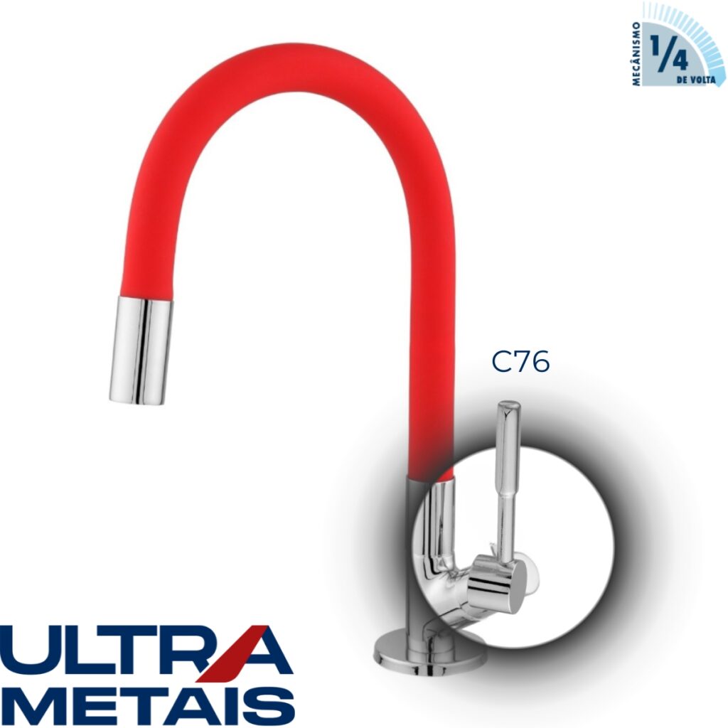 TORNEIRA FLEX VERMELHA COZ. BANCADA 3/4 C76 1/4 V - ULTRA METAIS