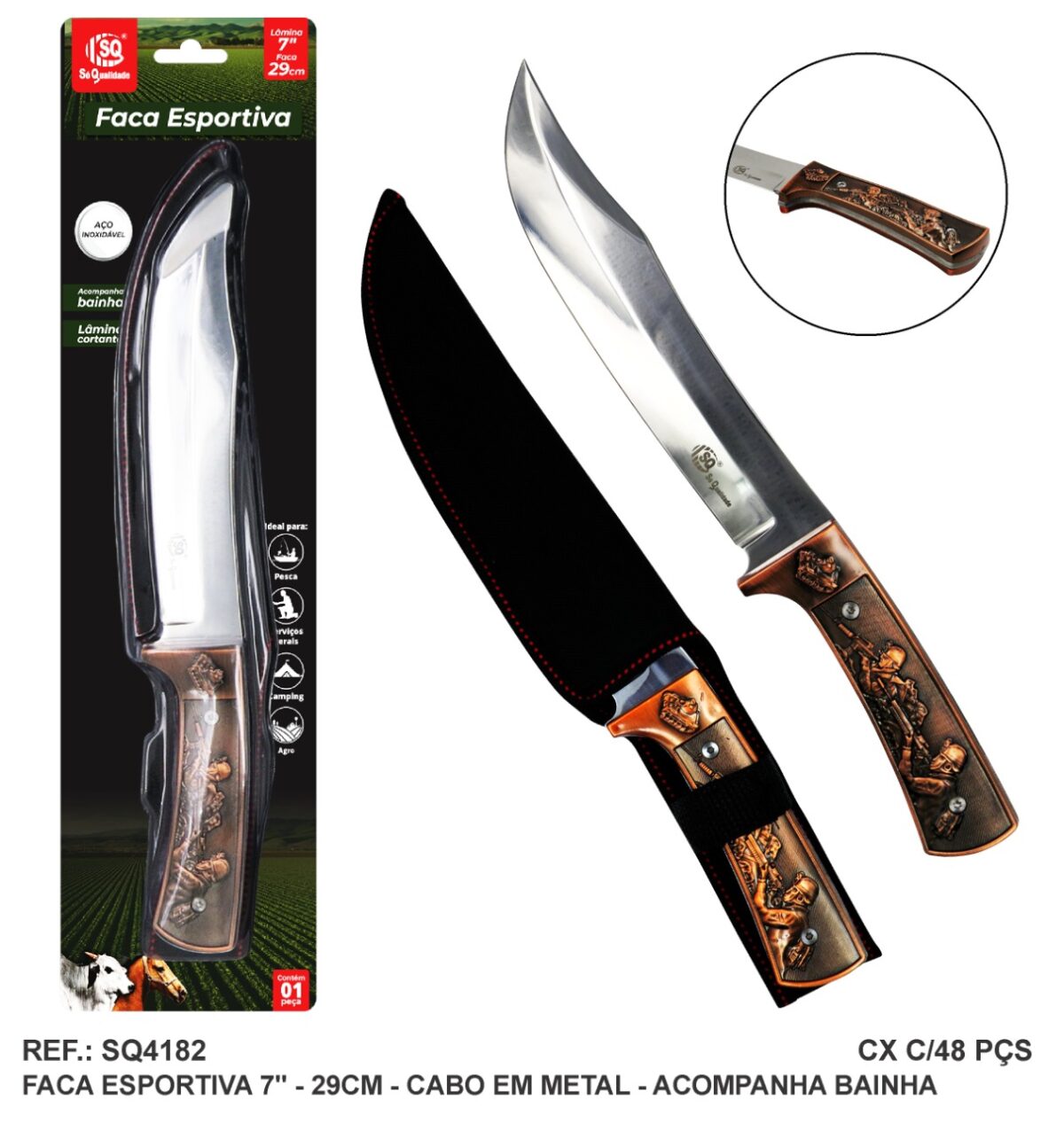 FACA ESPORTIVA 7" ACO INOX / METAL C/ BAINHA - SQ