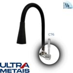 TORNEIRA FLEX CONE PRETA COZ. PAREDE 3/4 C76 - 1/4 Volta - ULTRA METAIS