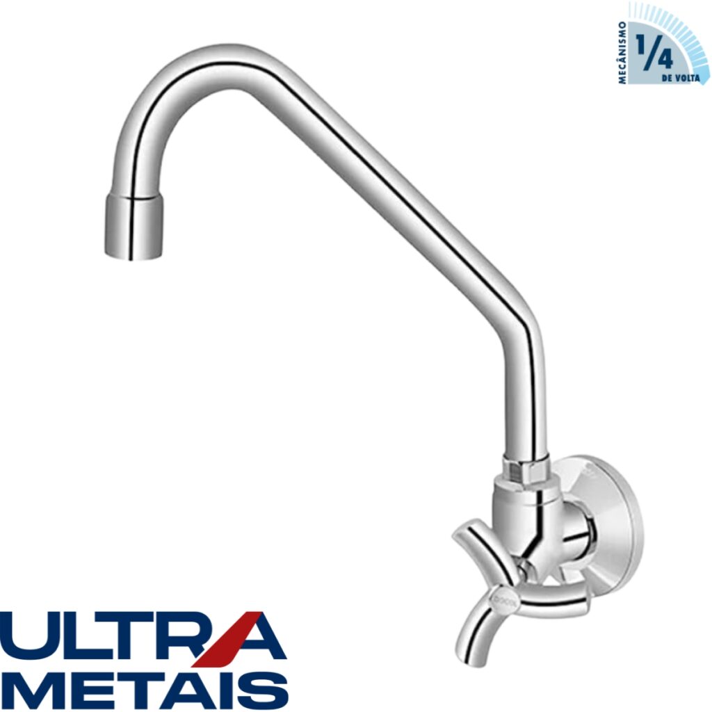 TORNEIRA METAL 1167 COZINHA PAREDE 5/8 BICA MOVEL VOL. DOCOL 1/4 V ABS - ULTRA METAIS
