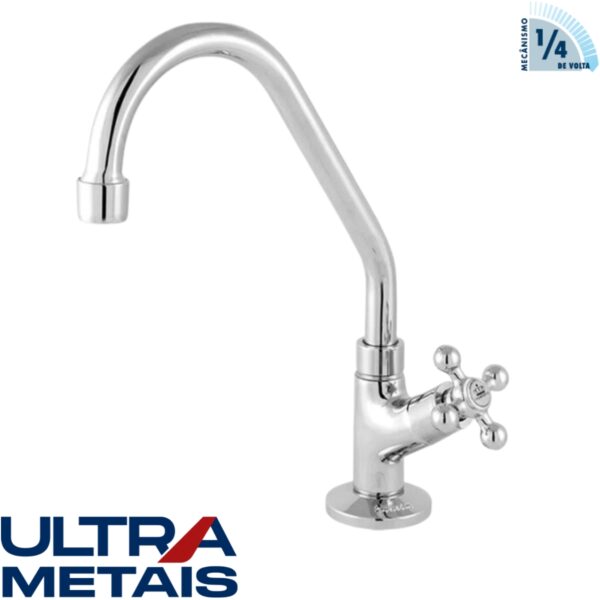 TORNEIRA METAL 1168 COZINHA BANCADA 5/8 BICA MOVEL C33 1/4 VOLTA - ULTRA METAIS