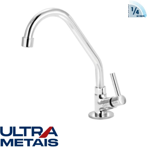 TORNEIRA METAL 1168 COZINHA BANCADA 5/8 BICA MOVEL C34/72 1/4 VOLTA - ULTRA METAIS