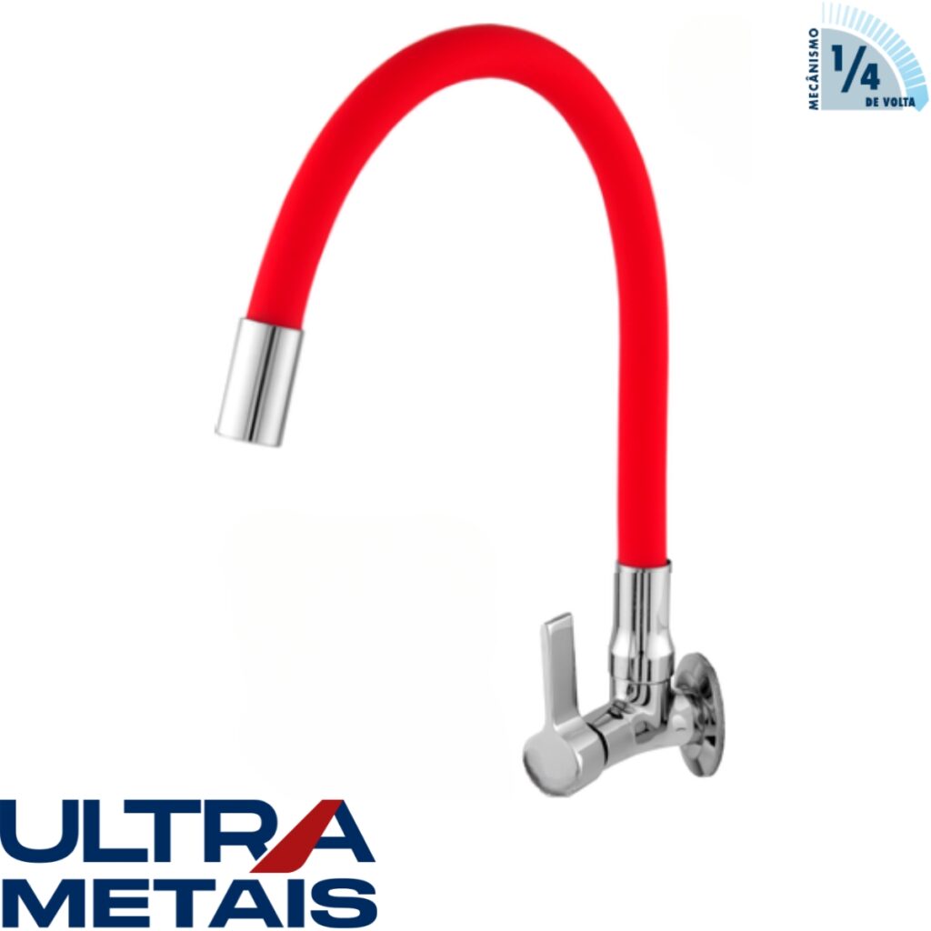 TORNEIRA FLEX VERMELHA COZ. PAREDE 3/4 C70 1/4 V - ULTRA METAIS