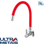 TORNEIRA FLEX VERMELHA COZ. PAREDE 3/4 C70 - 1/4 Volta - ULTRA METAIS