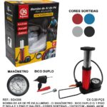BOMBA DE AR PEDAL ALUMINIO C/ MANOMETRO E BICO DUPLO - SQ