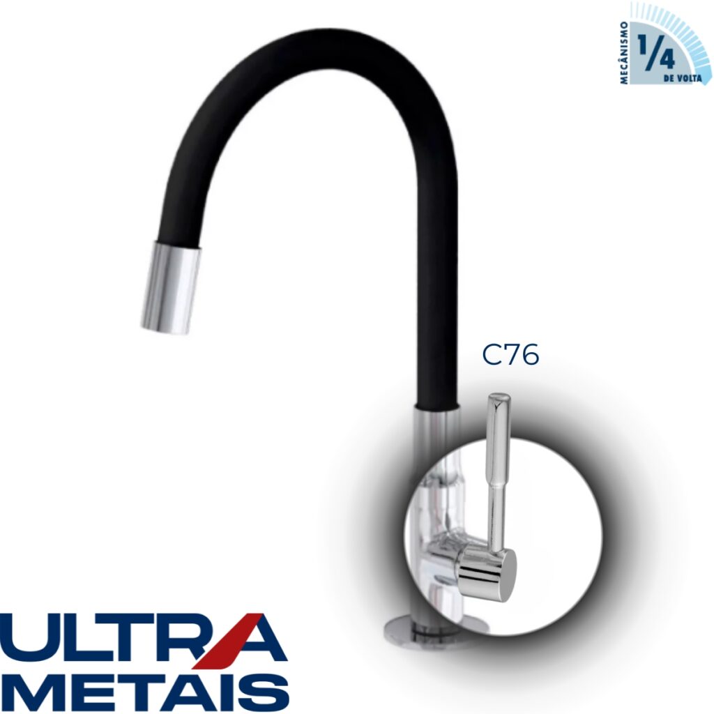 TORNEIRA FLEX PRETA COZ. BANCADA 3/4 C76 1/4 V - ULTRA METAIS