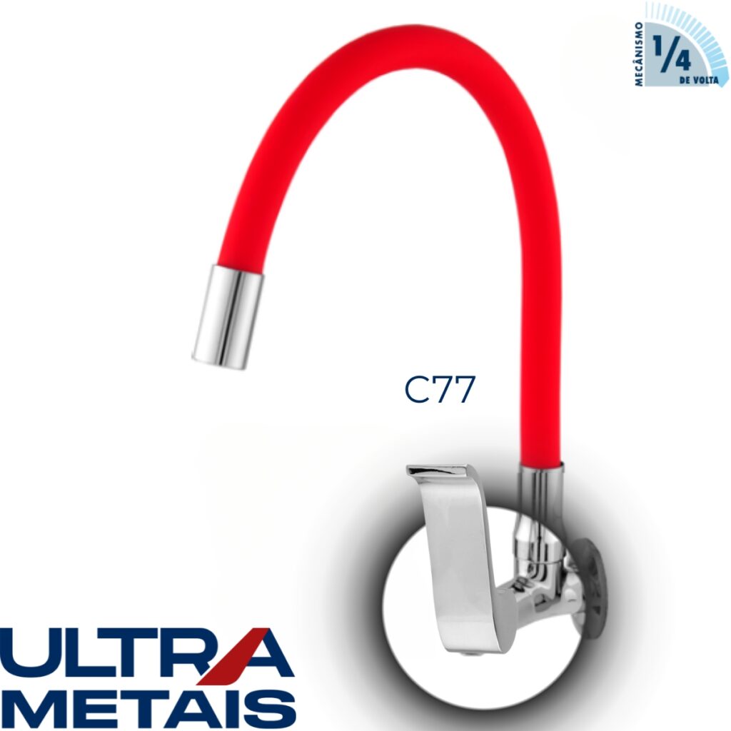 TORNEIRA FLEX VERMELHA COZ. PAREDE 3/4 C77 1/4 V - ULTRA METAIS