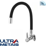 TORNEIRA FLEX PRETA COZ. PAREDE 3/4 C70 - 1/4 Volta - ULTRA METAIS