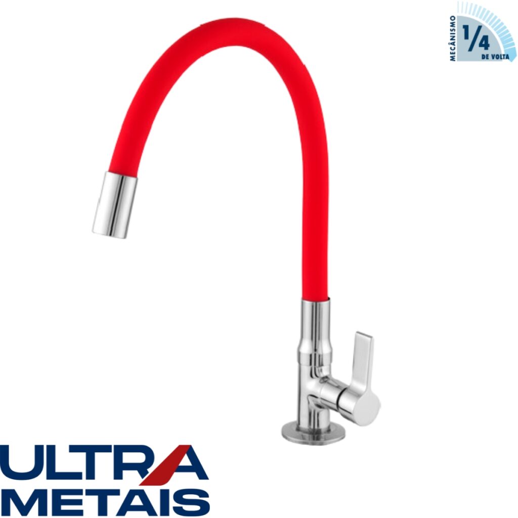TORNEIRA FLEX VERMELHA COZ. BANCADA 3/4 C70 1/4 V - ULTRA METAIS