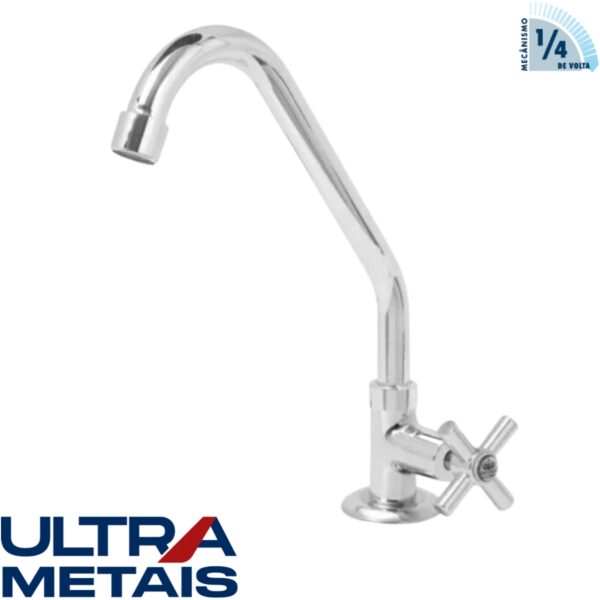 TORNEIRA METAL 1168 COZINHA BANCADA 5/8 BICA MOVEL C31/32 1/4 VOLTA - ULTRA METAIS