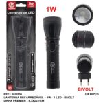 LANTERNA LED RECARREGAVEL 1 LED 1W 5,3 X 20,1CM - SQ