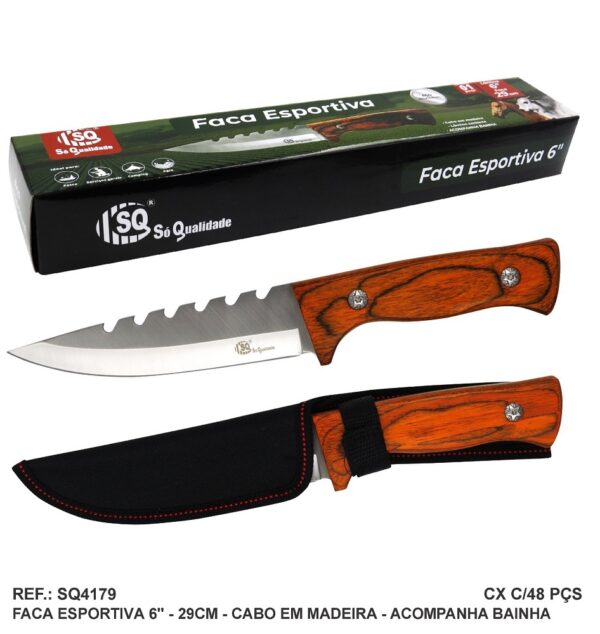 FACA ESPORTIVA 6" ACO INOX C/ CABO MADEIRA - SQ