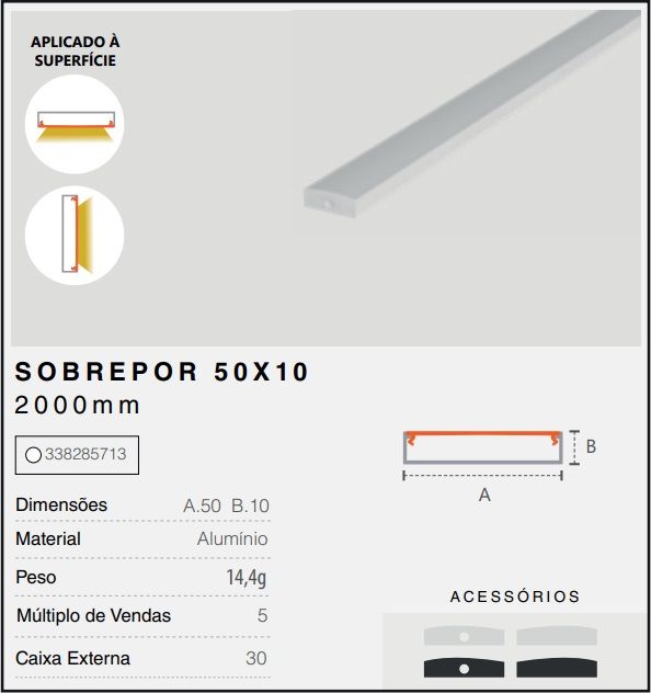 PERFIL SOBREPOR RISQUE 50X10MM BRANCO FOSCO C/ 2M