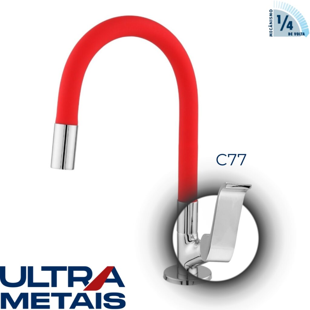 TORNEIRA FLEX VERMELHA COZ. BANCADA 3/4 C77 1/4 V - ULTRA METAIS