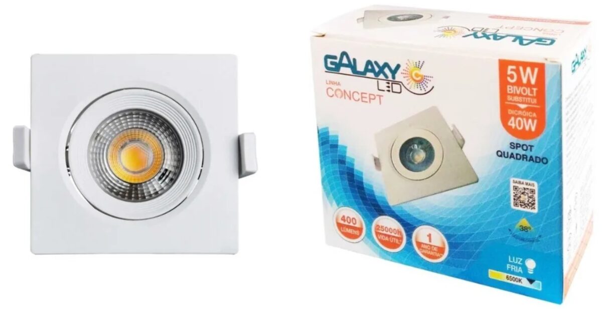 SPOT DICROICA LED SMD QUADRADO 5W 6500K - GALAXY