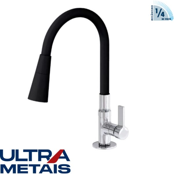 TORNEIRA FLEX CONE PRETA COZ. BANCADA 3/4 C17 - 1/4 Volta - ULTRA METAIS