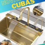CUBA SUPER LUXO DOURADA AÇO INOX 304 C/ 2 TORNEIRAS DISPLAY DIGITAL