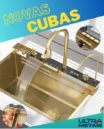 CUBA SUPER LUXO DOURADA AÇO INOX 304 C/ 2 TORNEIRAS DISPLAY DIGITAL