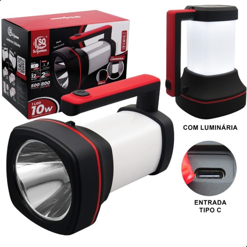 LANTERNA LED RECARREGAVEL 1 LED 10W FUNÇAO LUMINARIA - SQ