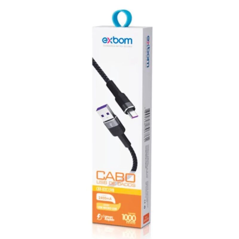 CABO DE DADOS MICRO USB // V8 2.4A TURBO C/ 1M - EXBOM