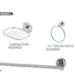 KIT BANHEIRO REDONDO 5 PEÇAS C/ CABIDE DUPLO CROMADO - ULTRA METAIS