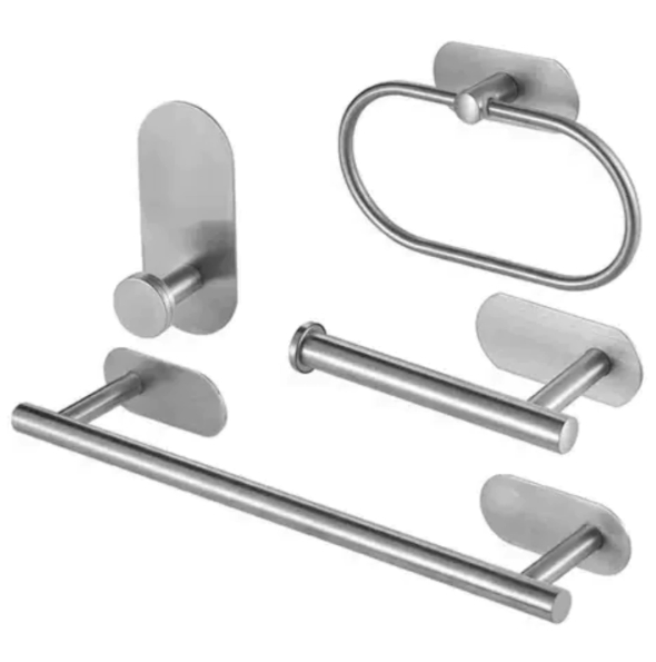 KIT SANITARIO PORTA TOALHA OD-602 C/ 4 PCS - ACO ESCOVADO