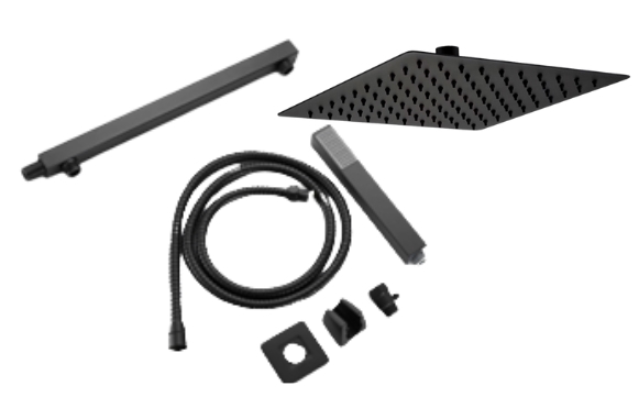 KIT CHUVEIRO COMPLETO C/ GATILHO E DESVIADOR 20X20CM - PRETO