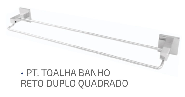 PORTA TOALHA DUPLO BANHO QUADRADO CROMADO ULTRA METAIS
