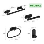 KIT SANITARIO PORTA TOALHA PRETO OD-602 C/ 4 PC -