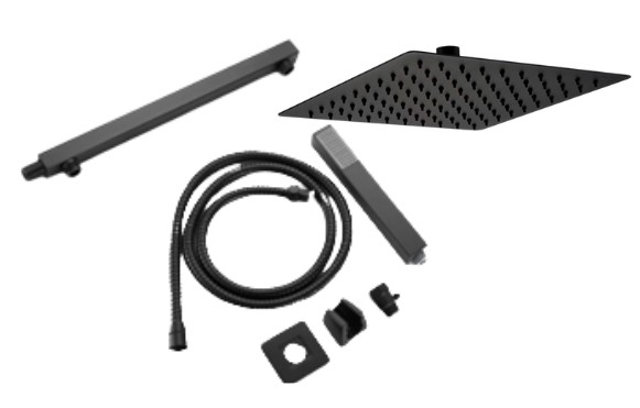KIT CHUVEIRO COMPLETO C/ GATILHO E DESVIADOR 20X20CM - PRETO