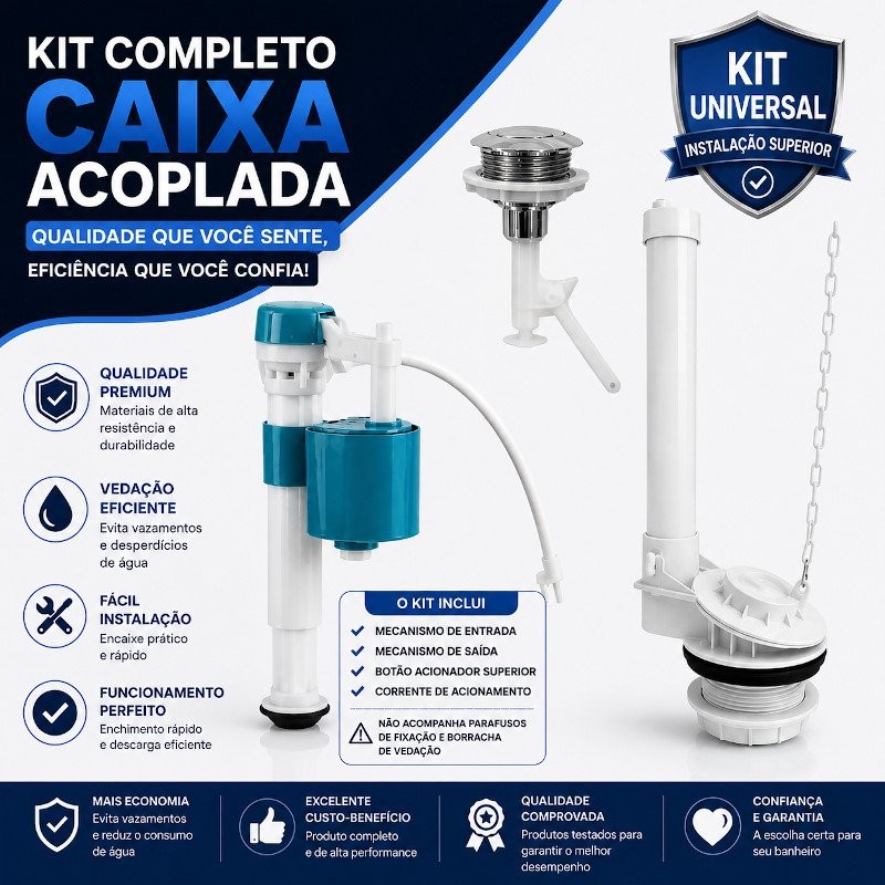 KIT MECANISMO ENTRADA PLUS P/ CX. ACOPLADA - D'AGUA