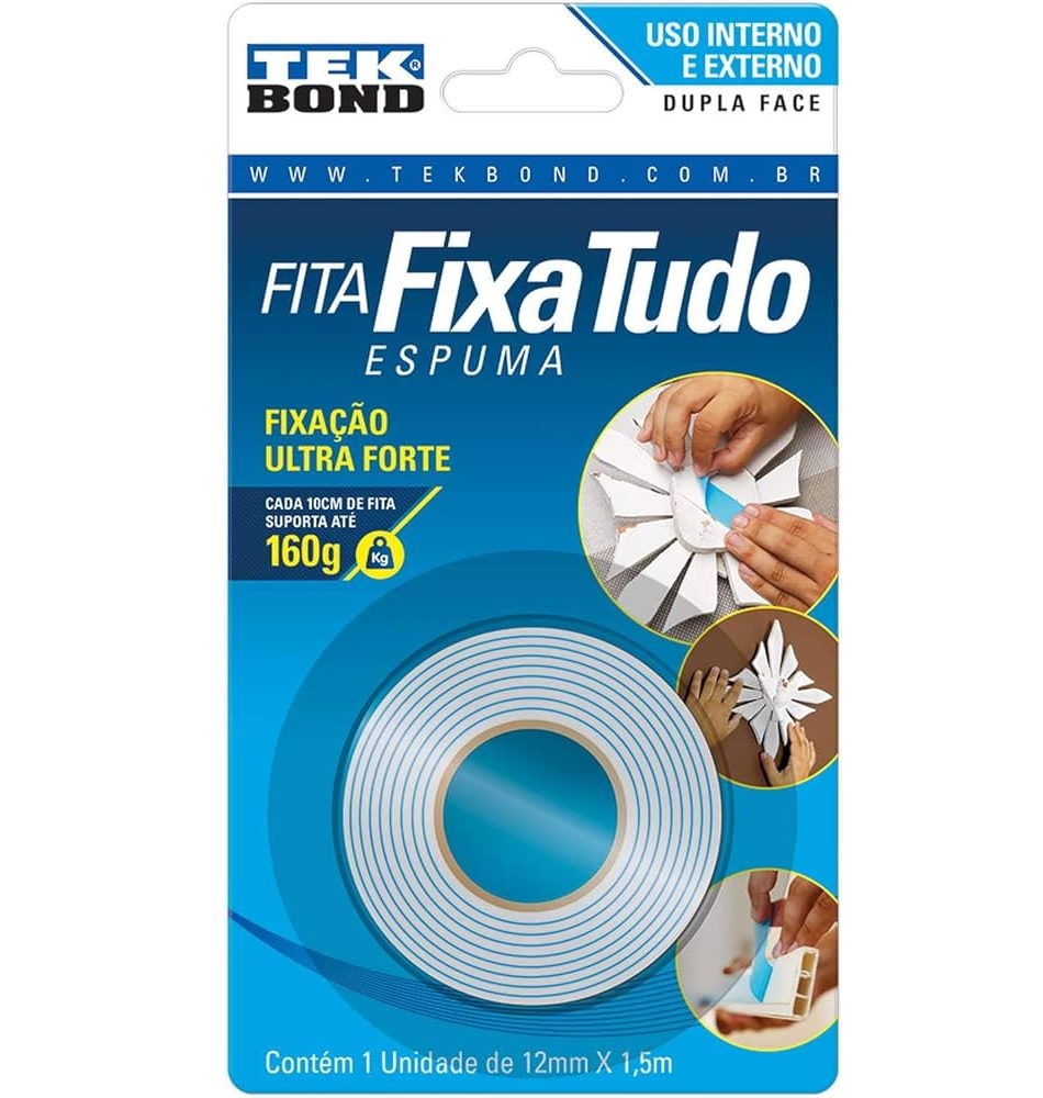 6846e6ee-60dc-4f56-af32-9cb38ee90e29 FITA DUPLA FACE ESPUMA 12MM X 1,50M - TEKBOND