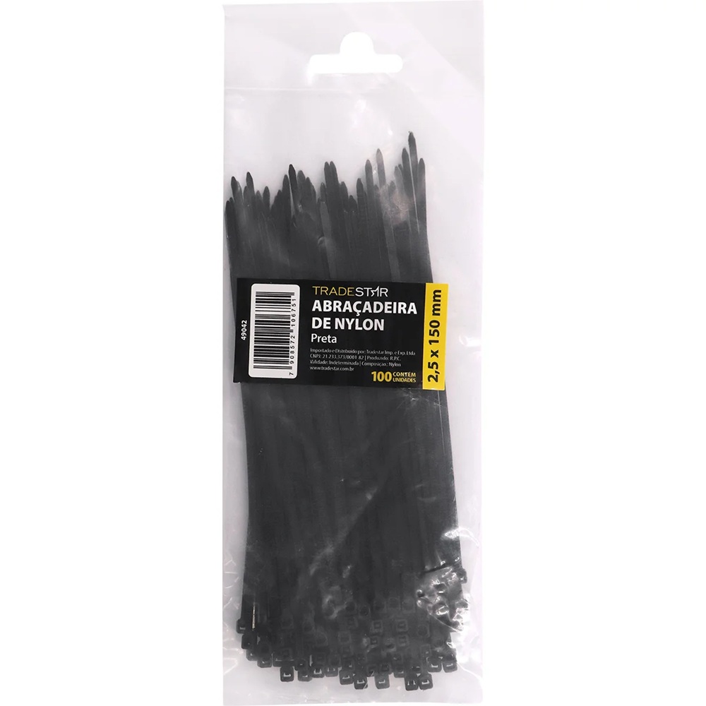 4c4aeff5-dc6d-4806-90aa-755b5a143fc0 ABRAC NYLON PR 2.5MM X 150MM C/ 100 UN - TRADESTAR