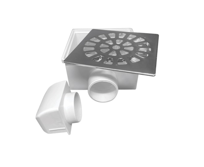 RALO SIFONADO QUADRADO BRANCO C/ GRELHA QUADRADA CROMADO 100X52X40MM - REBOUCAS