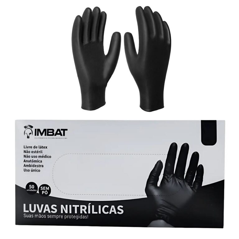 LUVA NITRILCA PRETA HEAVY DESCARTAVEL C/ 50 UN T. 7 (P) - IMBAT